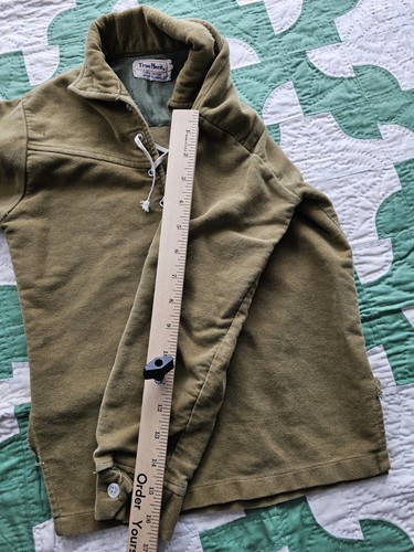 Vintage 1960s True Merit Green Chamois Cloth Hippie Shirt Lace-Up Collar Youth S - Picture 8 of 9