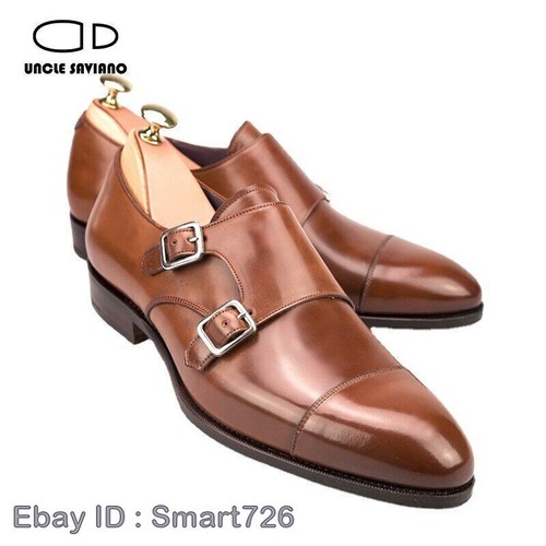 Double Monk Strap Men Shoes Genuine Leather Handmade Business Dress Shoe - Picture 10 of 25
