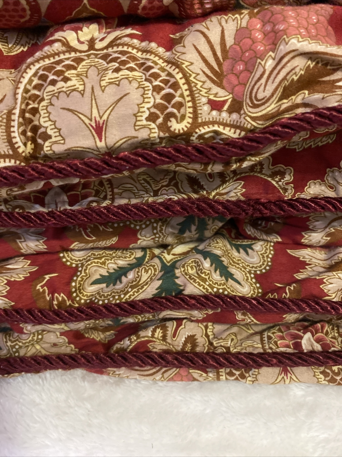 Vtg Ralph Lauren Rosellini Jardiniere Paisley Red Sateen Braid KING