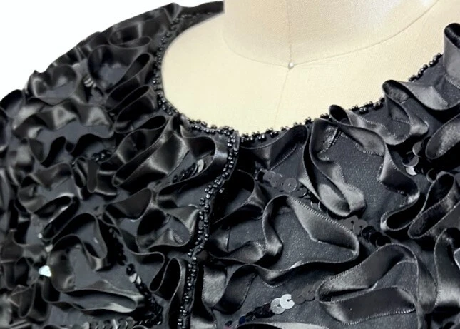 Chaqueta Bolero JK Laing De Colección Años 80 Retro Glam Negra Cinta de Seda Lentejuelas I. Magnin S Foto 4 de 4