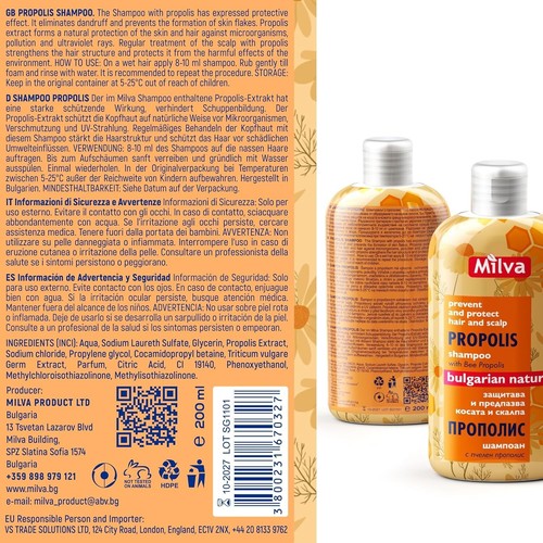 Natural Bee Honey Propolis HAIR SHAMPOO itchy scalp, soothing by Milva - 200ml - Picture 6 of 9