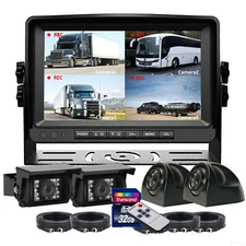 9" QUAD MONITOR DVR 4x 4 PIN 1080P REAR SIDE VIEW CAMERA FOR TRUCK BUS 32GB KIT