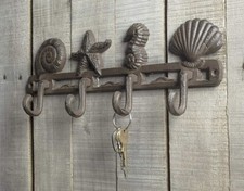 Seashell Key Hook Cast Iron Rustic Towel Coat Hanger Wall Mounted