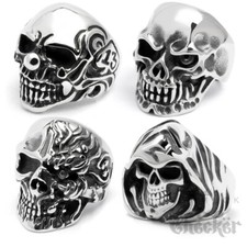 Totenkopf Ring Edelstahl Twoface Hellrider Sensenmann Clown Männer Bikerschmuck