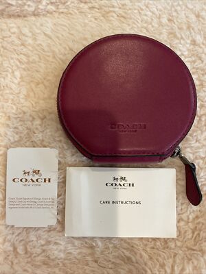 NWT Coach PacMan Round Zip Coin Case Purse Fuchsia Red Leather
