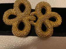 Vintage Black Suede Elastic Stretch Belt with Gold Clasp