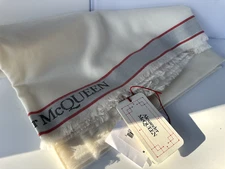 New Alexander McQueen Classic Scarf Logo Print Ivory