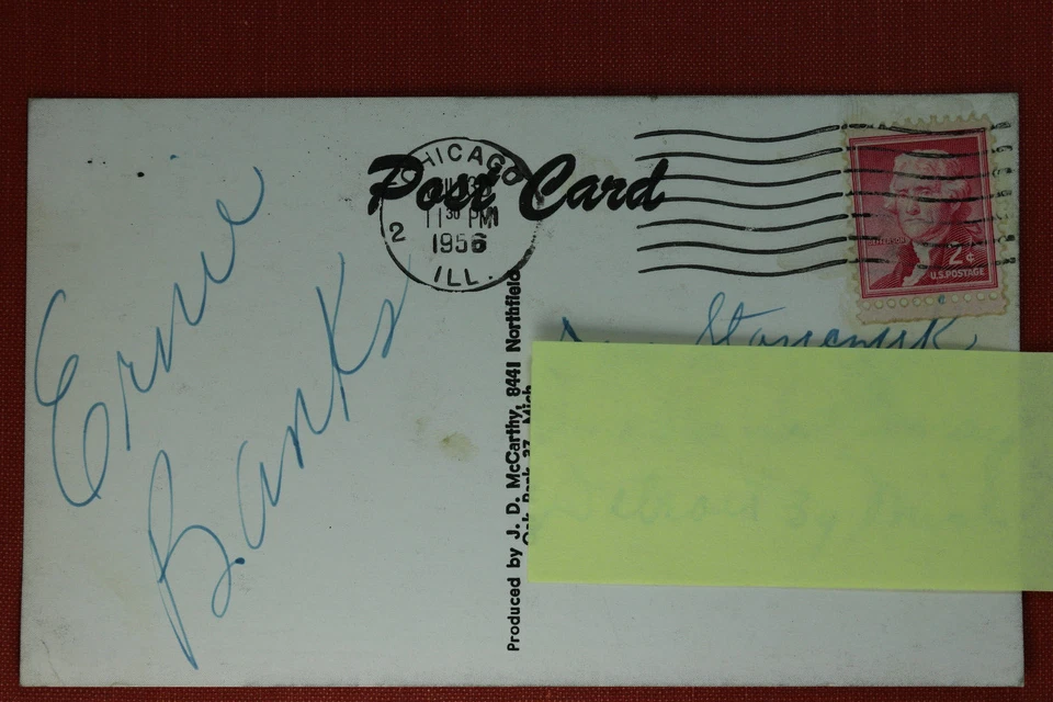 VINTAGE 1956 Chicago Cubs ERNIE BANKS autograph/auto/signed photo postcard - Image 2 of 2