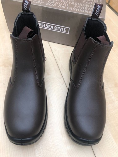 TITAN SAFETY BOOTS UK 7 FULL GRAIN LEATHER SLIP-ON CHELSEA DEALER STEEL TOE CAP - 第 3/9 張圖片