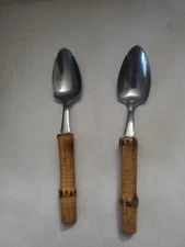 Set Of 2 Japanese Made Bamboo Handle Grapefruit Spoon Stainless Flatware
