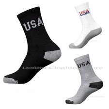 1 to 5 Dozens Wholesale Lot Men Athletic Crew Sports USA Logo Cotton Socks Black