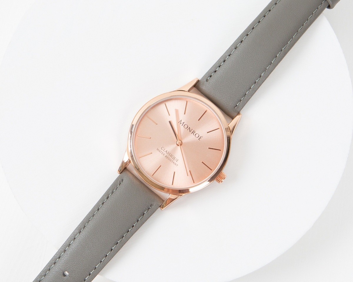 Brand new, never been used Monroe Solerose Charcoal leather watch. NEW! Monroe Classique Watch in Sunburst Solerose – Charcoal  main image 4