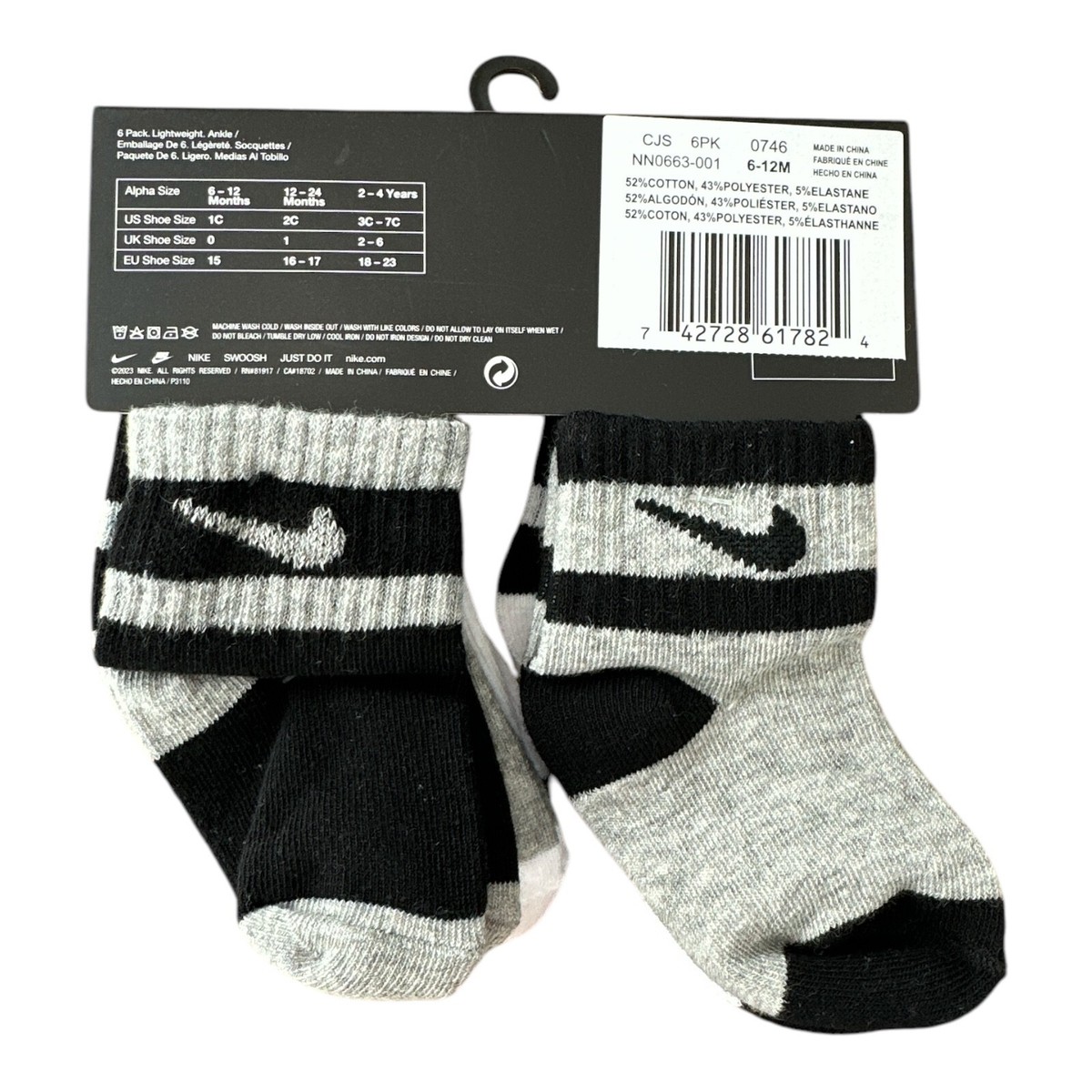 Nike Socks Newborn 6-Pack 6-12 Months Ankle NEW FREE SHIPPING!!