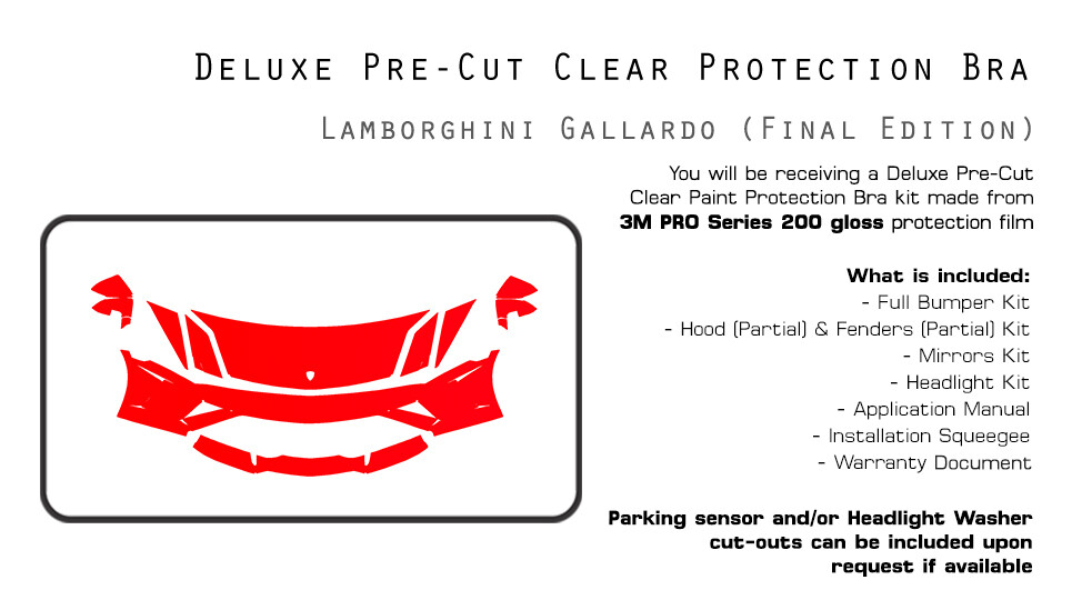 Lamborghini Gallardo 2013-2014 3M PRO PreCut Paint Protection Film Clear Bra PPF