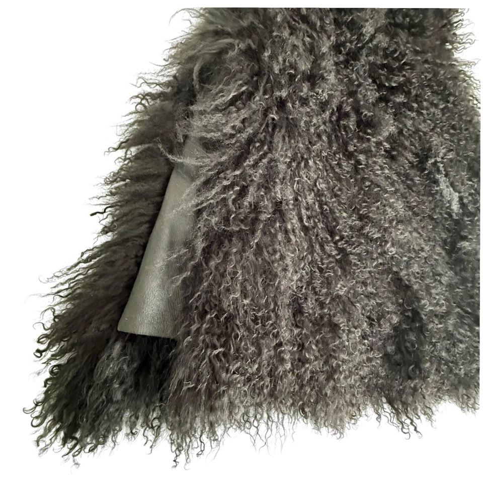 Chaleco de cuero de piel de mongol Vince para mujer grande negro rizado Foto 4 de 4
