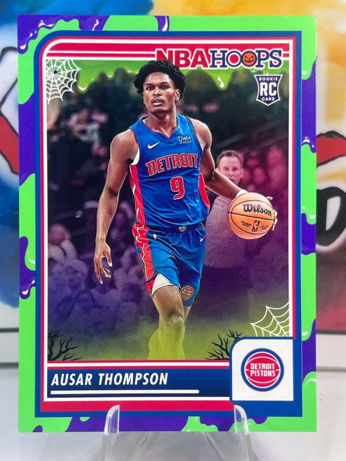 Ausar Thompson 2023-24 Panini Haunted Hoops #100 Slime Parallel Pistons
