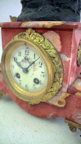 Art Nouveau Reloj Francés Estatua Guillemin Base de mármol Rojo - Imagen 10 de 15