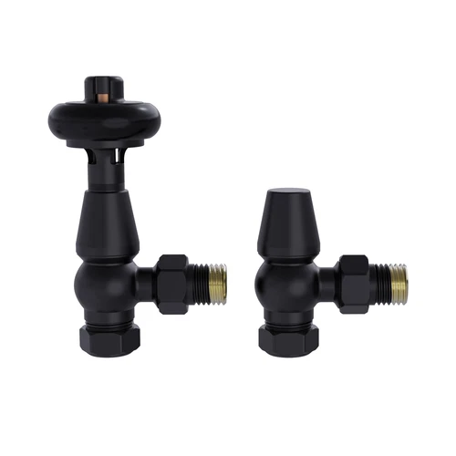 Traditional Antique Design TRV Angled Radiator Valves 1/2"x15mm Black Pair New