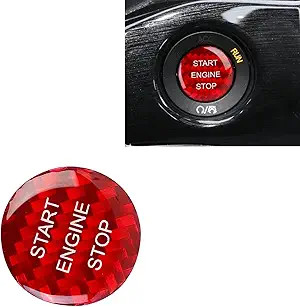 Compatible with Carbon Fiber Interior Engine Ignition Start Stop Bu Color: Red
