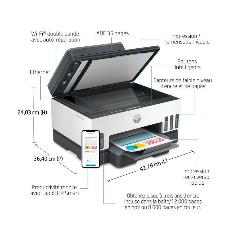 Imprimante Tout-en-un HP Smart Tank 7305 - Jet d'encre thermique - Couleur - A r - Photo 3/4