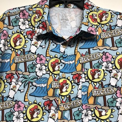 Buc-ees Bucees Hawaiian Shirt Mens XL Blue Tropical Aloha Surf Theme Excellent