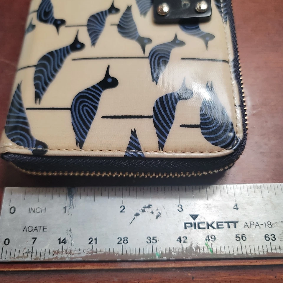 Cartera Kate Spade Neda Crema con Pájaro Azul Marino Gaitero Playa Cremallera Alrededor de Nueva York Foto 3 de 4