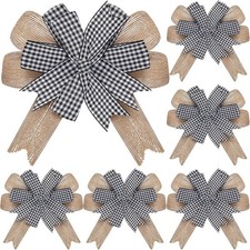 6 Pcs Burlap Wreath Bows Premade Buffalo Plaid Decorative Bows Farmhouse Rustic