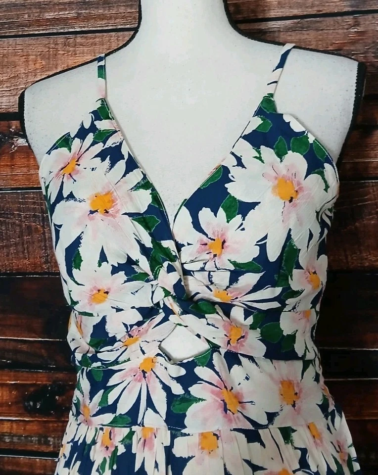 Angie Dress Size L Fit & Flare Twist Front Floral Rayon Smocked Tiered Cutout - Image 4 of 4