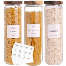 CZZGSM 3 Set Glass Pantry Storage Jars with Acacia Airtight Lid 50oz Thicken...