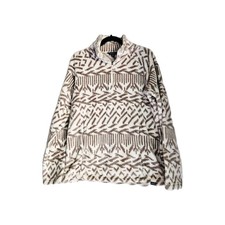 Eddie Bauer Womens Large Outdoor Fleece Tan and White Print Pullover 1/2 Zip EUC