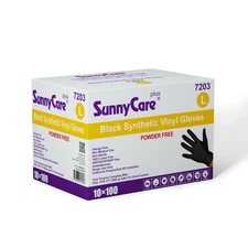SunnyCare Black Vinyl Synthetic Exam Gloves #7203 (Nitrile Latex Powder Free)