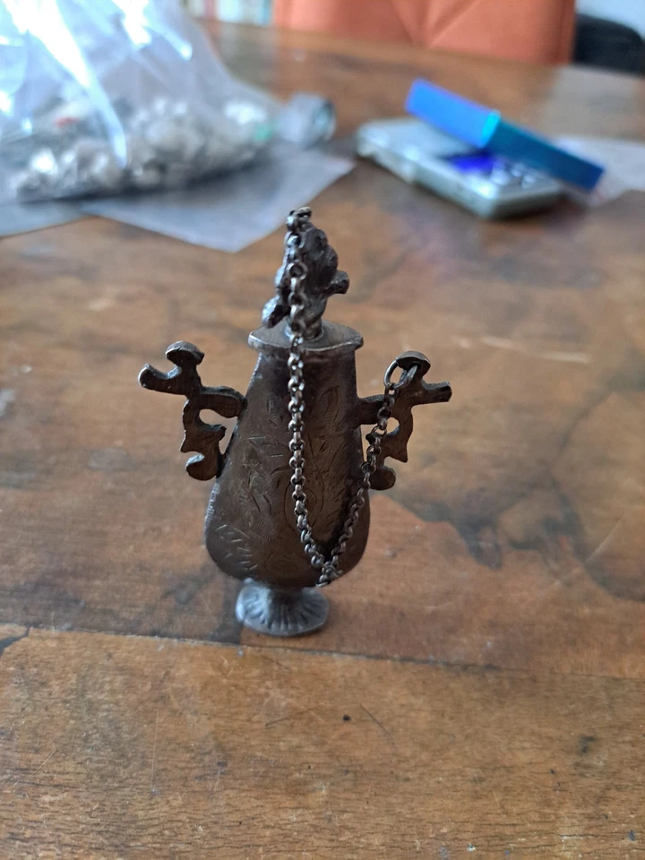 ANCIENNE FIOLE A KHOL BERBERE ETHNIQUE TUNISIE EN ARGENT - Photo 2/4