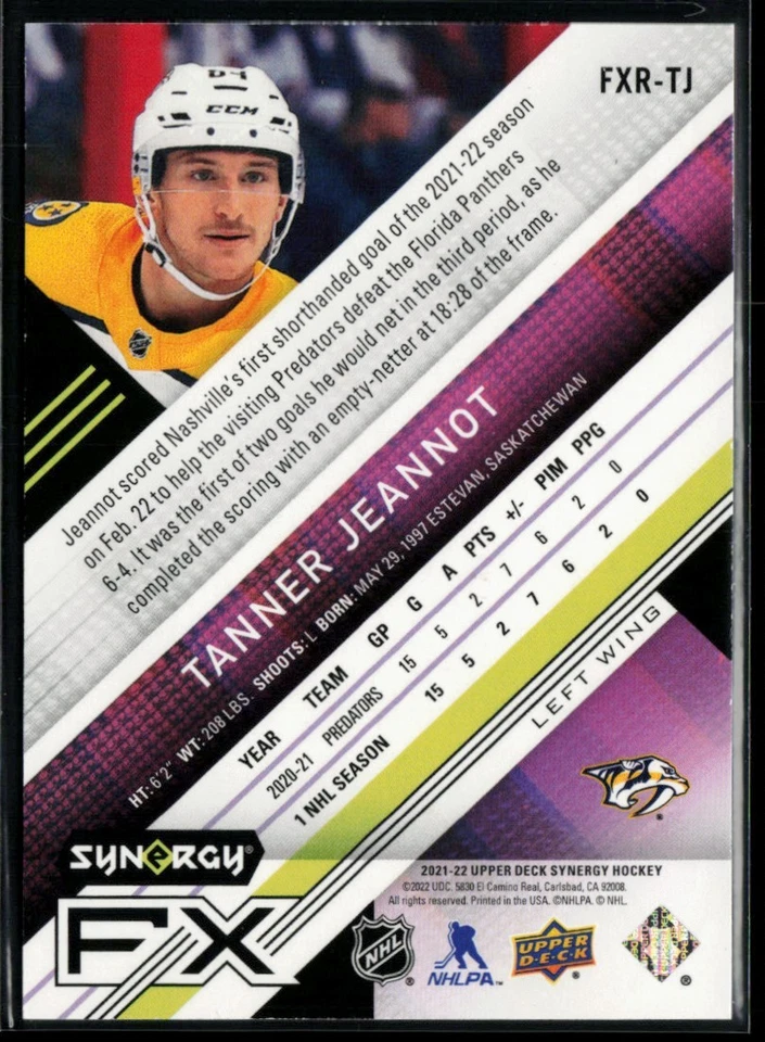 2021-22 Upper Deck Synergy FX Rookies Orange #FXR-TJ Tanner Jeannot RC 361/449 - Image 2 of 2