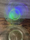 Vintage Uranium Glass Plates Set 2 Green Depression Glass UV Reactive 8.5”