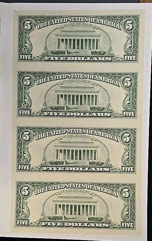 1995 $5 Atlanta Federal Reserve Note (4) Piece Partial Uncut Sheet - Image 3 of 4