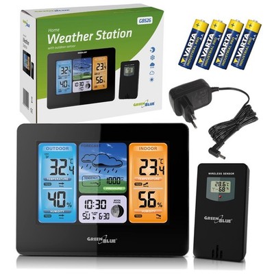 Funk Wetterstation mit DCF-System - GB526 GreenBlue + 4 Akkus