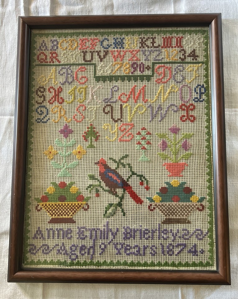 Antique 1874 Stunning English Sampler by Anne Emily Brierley aged 9 ...