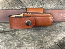 Leather Folding Pocket Knife Sheath Horizontal Trapper Size (Sheath Only)