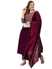 Women Viscose Embroidered Kurta And Pant Set With Dupatta, Kurta Set