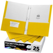 Two-Pocket Folders 3-Prong Fasteners Yellow 25-Pack Textured Paper Matte