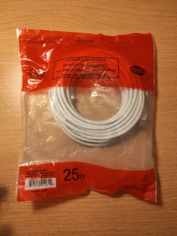 Shaxon Cat6 Patch Cable 550 MHz UTP Stranded 24AWG 25ft white 50U Plugs 