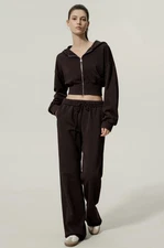 Women’s Lilysilk Hoodie SILKERRY™ Seamflow Drift Zip-Up Cropped Espresso Medium