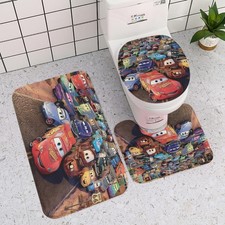 Disney Cars LMQ 95 Print Bathroom Mat Toilet Mat Toilet Lid Cover 3Pcs Anti-Slip