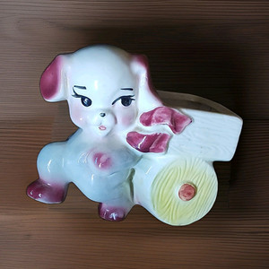 Vintage Ceramic Dog Cart Planter 