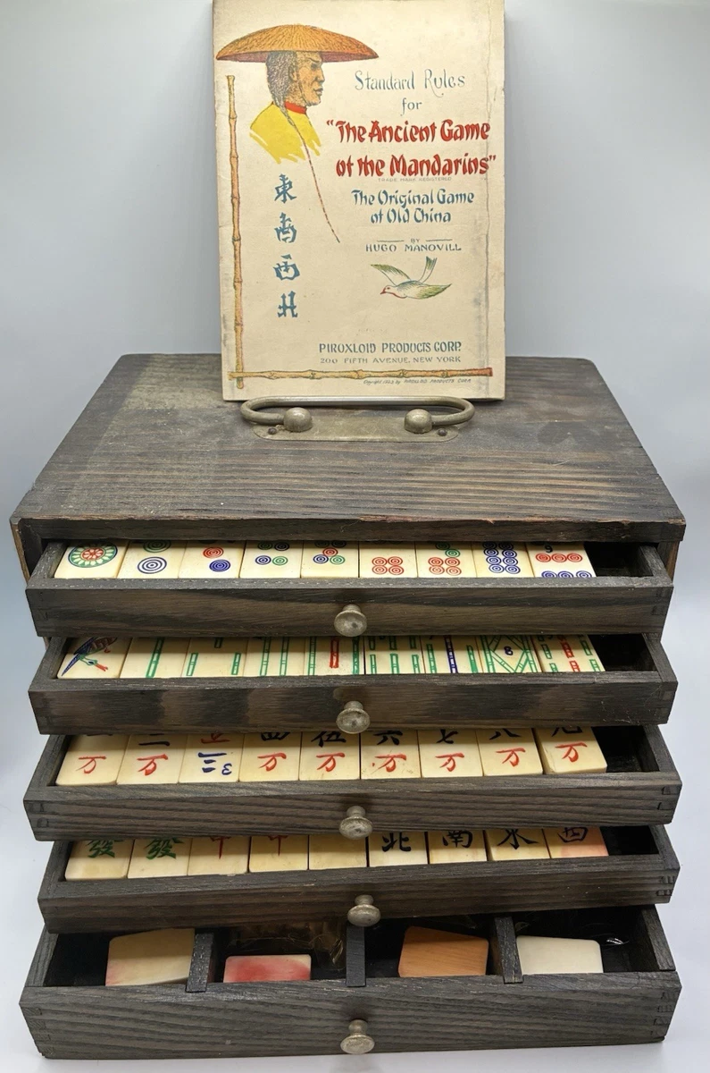 Antique Mahjong Set In Vintage Manufacture Board & Traditional