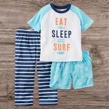 Carters Boys Size 3T Pajama Set 3 Piece Ocean Animals Surf Pants Shorts NWT