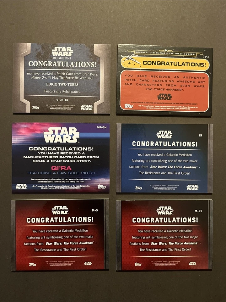 Topps Star Wars Medallion Patch Lot Rey Qi’ra Chewbacca BB-8 C-3PO Solo Rogue - Image 2 of 4
