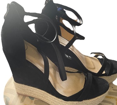 Essex Glam Black Faux Suede Strappy High Wedges Size UK