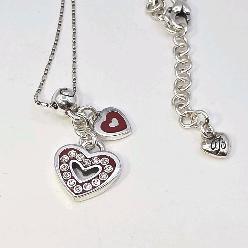 Collar colgante corazón Brighton esmalte rojo y dijes de cristal 18" Foto 3 de 4
