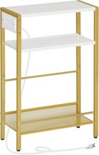 Small Narrow Side Table with Charging Station, Skinny End Table 1 Gold  White